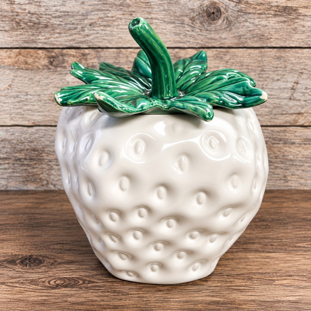 Vintage McCoy #263 White Strawberry Cookie Jar Pottery Kitchen Cottagecore RARE